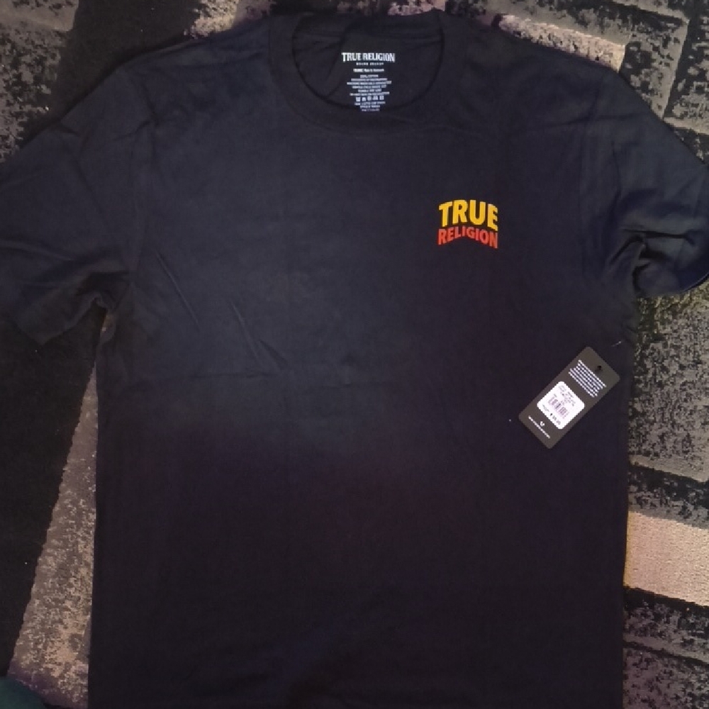 True Religion Black Tee with Red and Yellow Logo